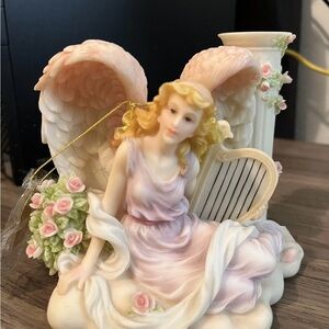 Hand-Painted Pink Angel Figurine with Harp - Home Accents